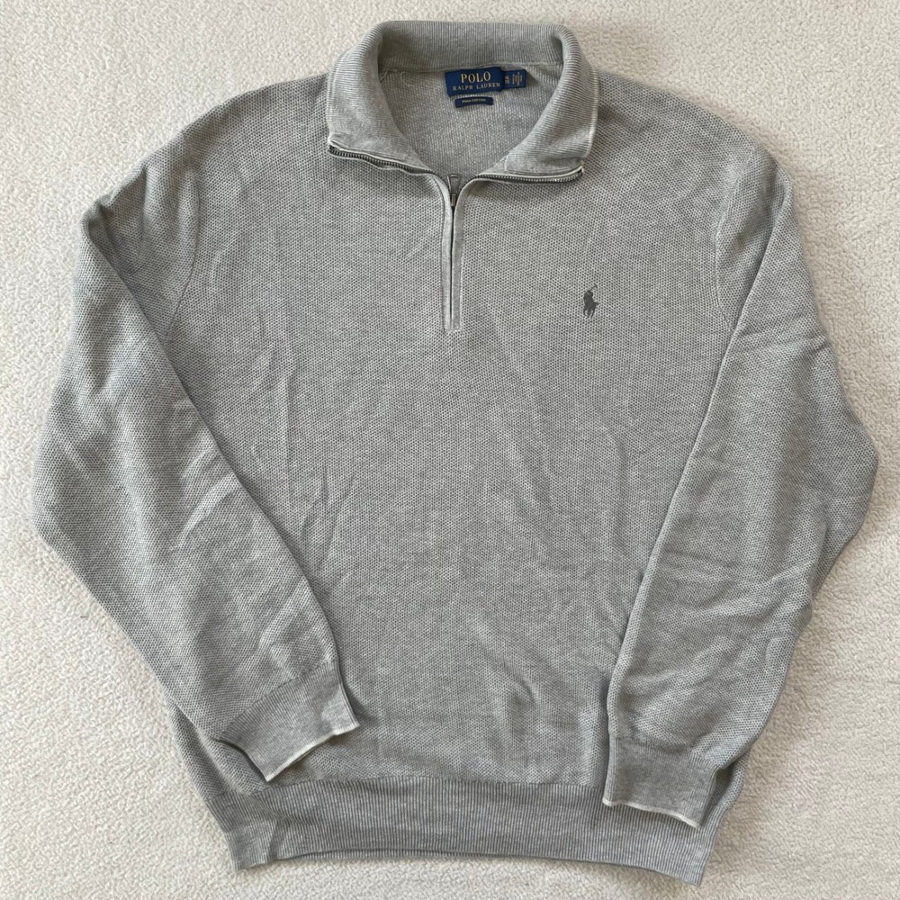 Polo Ralph Lauren Quarter Zip Sweater Mens XL Grey Pima Cotton Pullover Mesh